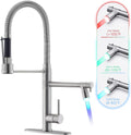 GIMILI Commercial Dual-Spout Kitchen Sink Faucet with Pull Down Sprayer Brushed Nickel LED Kitchen Faucet