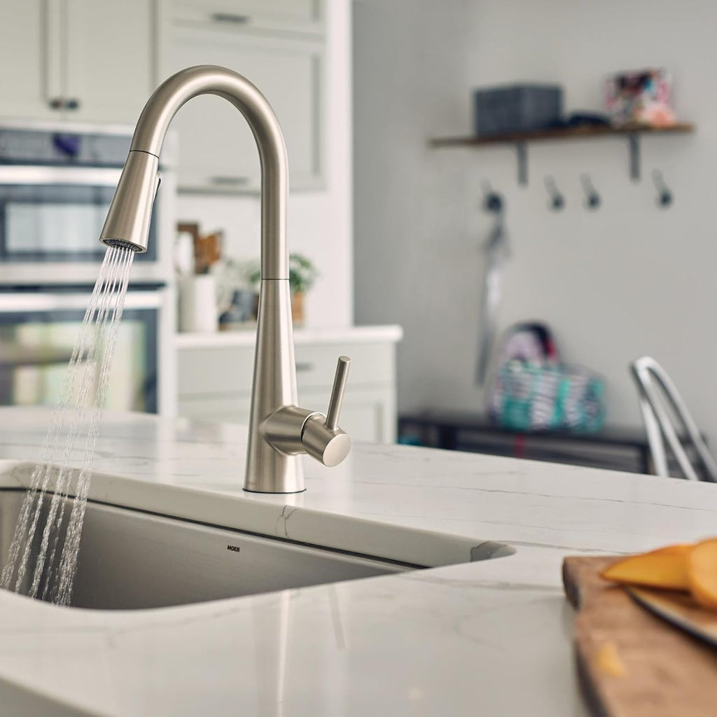 Moen Sleek Spot Resist Stainless One-Handle Single-Hole Pulldown Kitchen Faucet with PowerBoost Technology for Faster Water Flow, 7864SRS