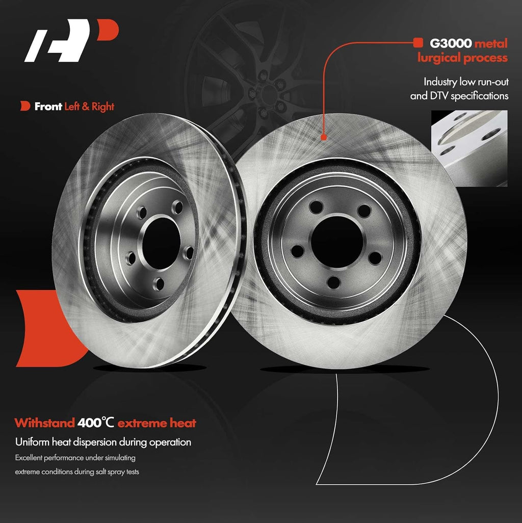 A-Premium 13.58 in (345 mm) Front Vented Disc Brake Rotors + Ceramic Pads Kit Compatible with Select Chrysler and Dodge Models - 300, Challenger, Charger, Magnum, 6-PC Set