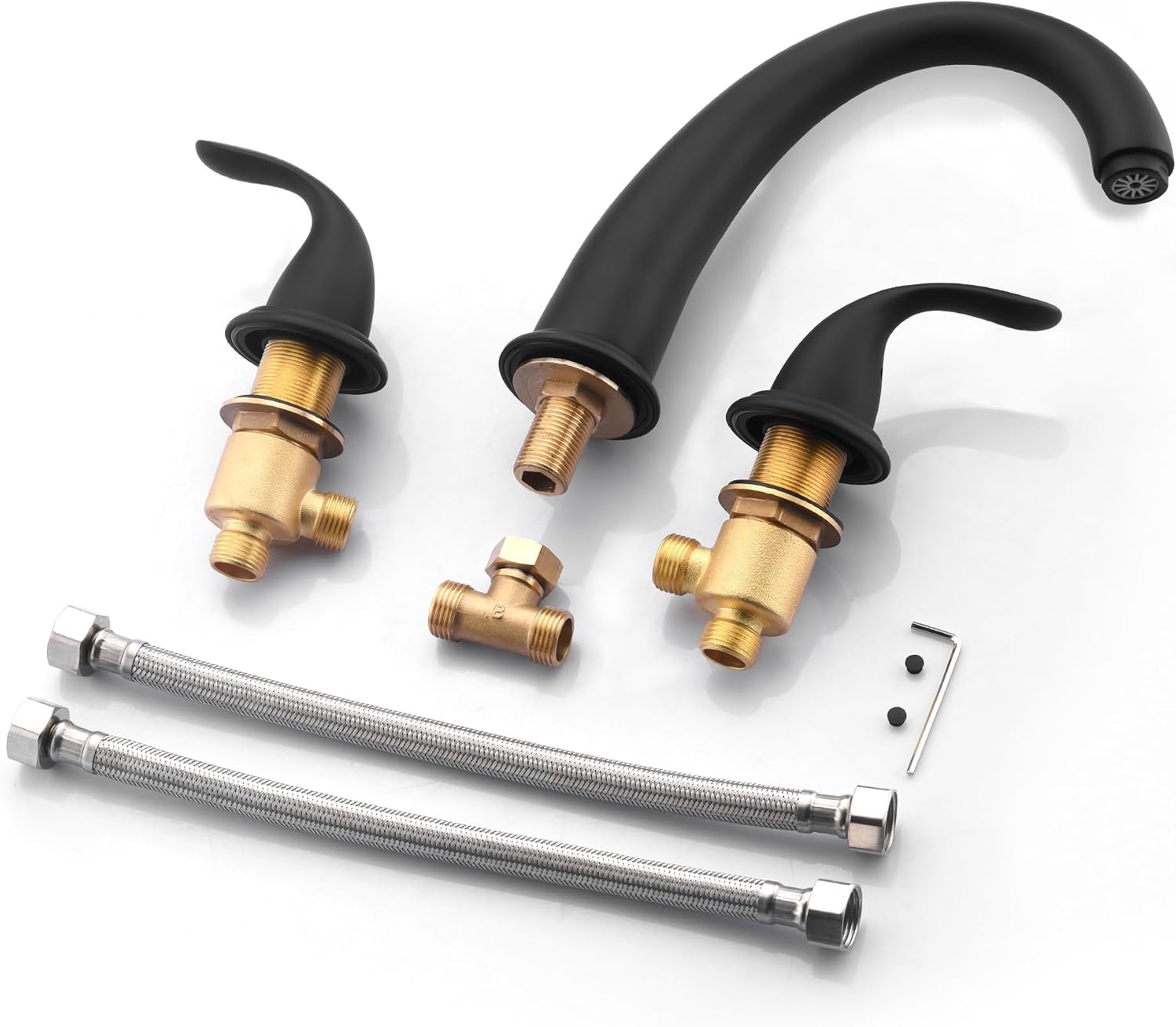 SUMERAIN Matte Black 3 Hole Deck Mounted Widespread Roman Tub Faucet Set with Valve, Classic