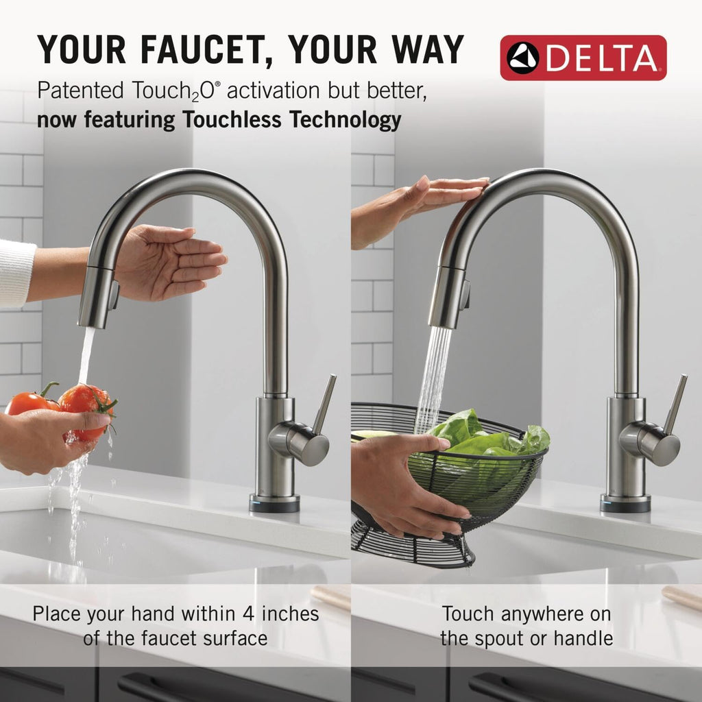 Delta Faucet Trinsic VoiceIQ Touch Kitchen Faucet with Touchless Technology, Black Kitchen Faucet, Smart Faucet, Alexa and Google Assistant Voice Activated, Black Stainless 9159TLV-KS-DST