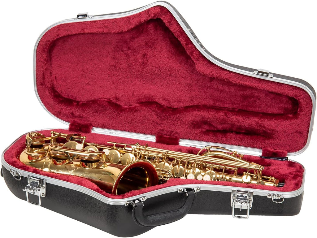 Crossrock Alto Saxophone Case – Contoured Black Diamond Texture, Deep Red Velvet Interior, Accessory Pocket, Security Lock & Detachable Strap (CRA865ASBK)