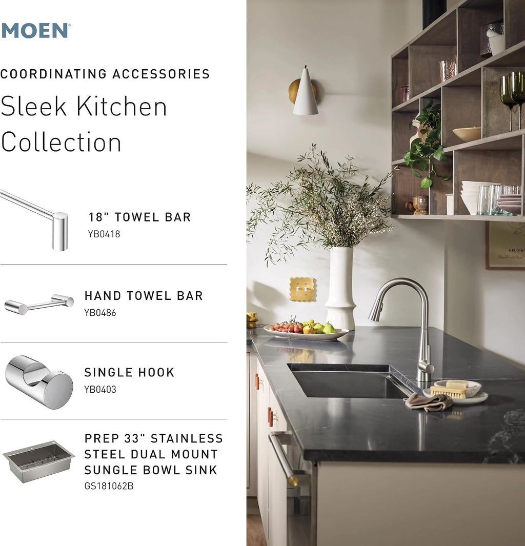 Moen Sleek Matte Black Pulldown Kitchen Faucet Featuring Pull Down Sprayer with Power Boost, High Arc Modern Kitchen Faucet, One-Handle Easy Installation, 7864BL