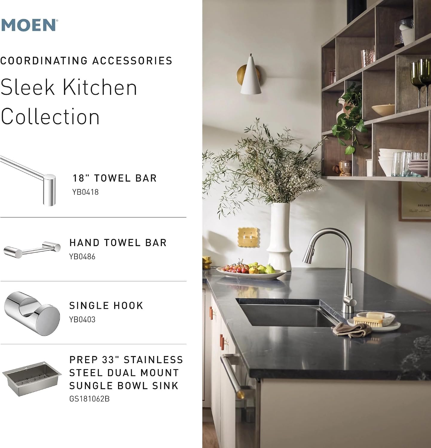 Moen Sleek Matte Black Pulldown Kitchen Faucet Featuring Pull Down Sprayer with Power Boost, High Arc Modern Kitchen Faucet, One-Handle Easy Installation, 7864BL