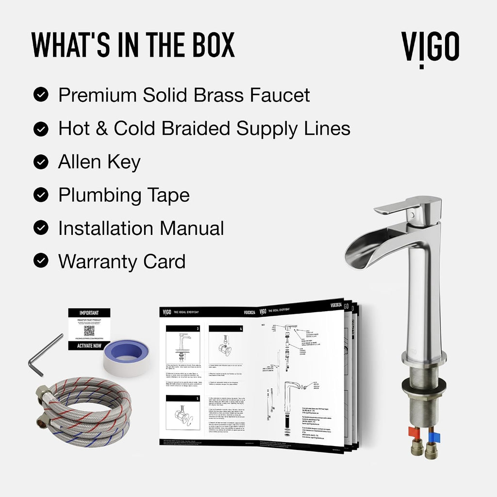 VIGO Niko Waterfall Single-Handle Single-Hole Mount Vessel Bathroom Sink Faucet, 11-Inch, Brushed Nickel, Modern Design, Solid Brass, 1.2 GPM WaterSense & Ceramic Disc Valve - VG03024BN