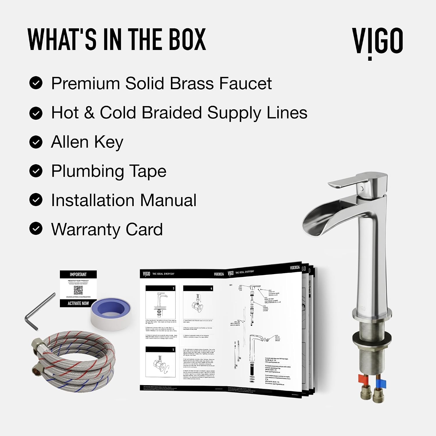 VIGO Niko Waterfall Single-Handle Single-Hole Mount Vessel Bathroom Sink Faucet, 11-Inch, Brushed Nickel, Modern Design, Solid Brass, 1.2 GPM WaterSense & Ceramic Disc Valve - VG03024BN