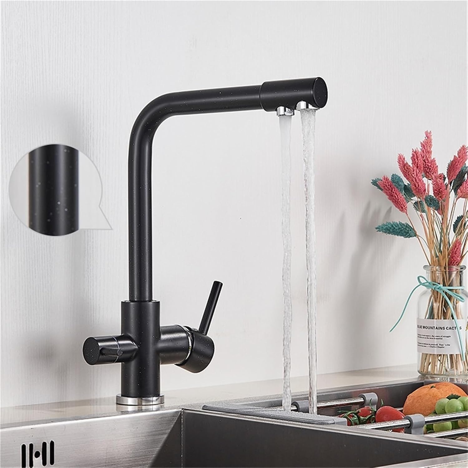 360° Rotating Deck-Mounted Filtered Pure Water Kitchen Faucet with Hot and Cold Water Mixer Tap(Black with Dot)