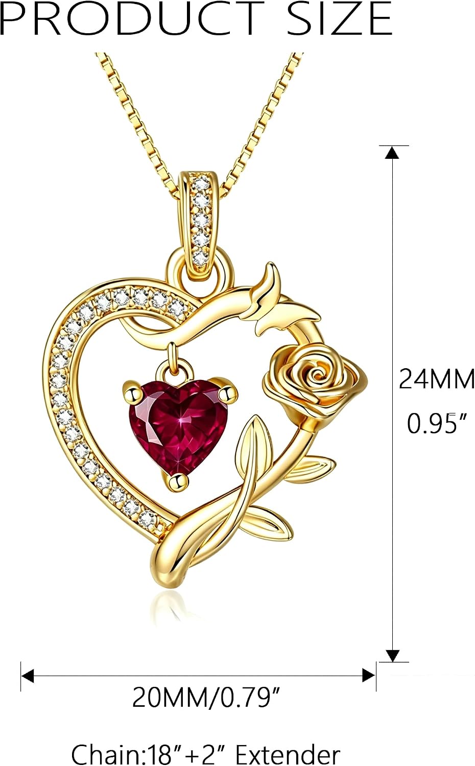 HeartMelody Heart Necklaces for Women Gold,14k 18K White Gold Plated Dainty Rose Butterfly Necklace with Garnet Birthstone Pendant Necklace Everyday Jewelry Birthday Christmas Gifts for Women Mom Her