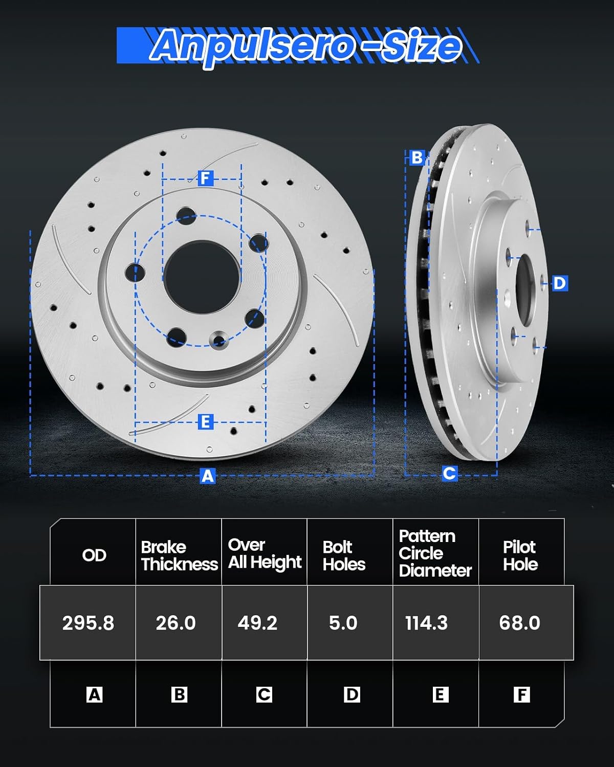 Anpulsero Front Brake Pads And Rotors Kit Compatible with 2013-2023 Nissan Altima, Automotive Replacement Brake Kits Geomet 31464 D1650-8878 Drilled And Slotted Rotors 295.8mm(11.6in)