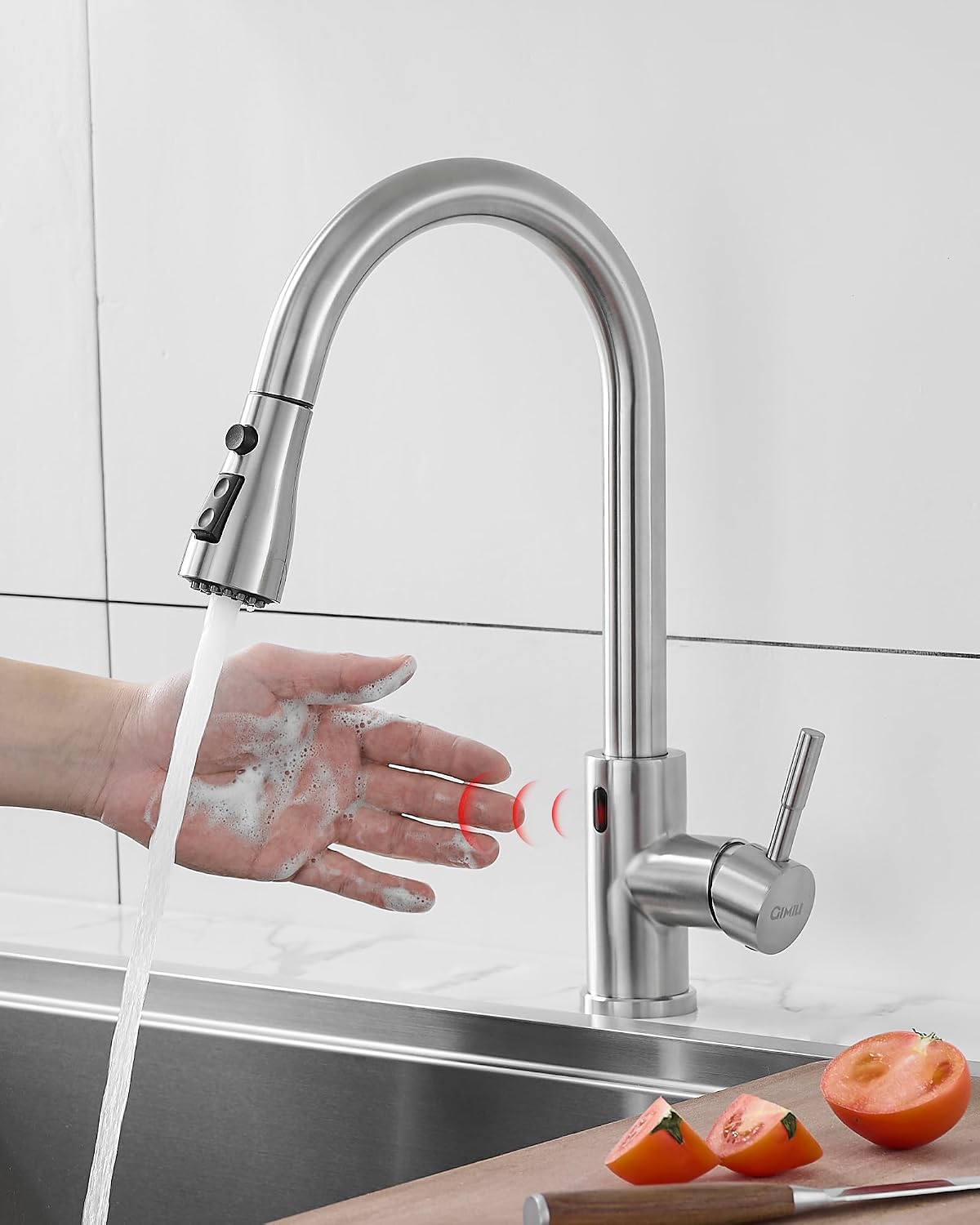 GIMILI Touchless Kitchen Faucet with Pull Down Sprayer Motion Sensor Hands-Free Smart Activated Brushed Nickel Sink Faucets