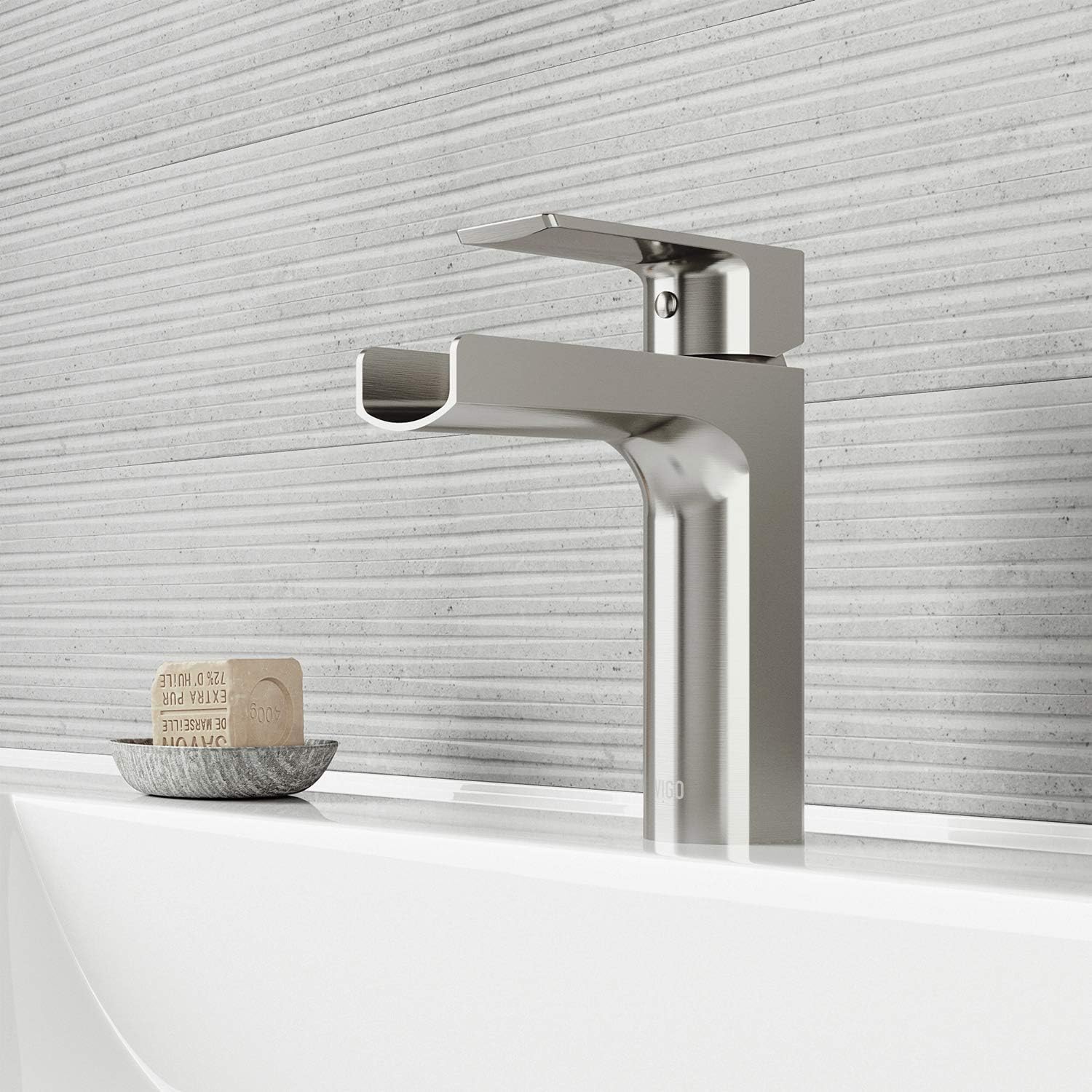 VIGO Ileana Waterfall Single-Handle Single-Hole Mount Bathroom Sink Faucet, 7-Inch, Brushed Nickel, Modern Design, Solid Brass, 1.2 GPM WaterSense & Ceramic Disc Valve, Corrosion-Resistant