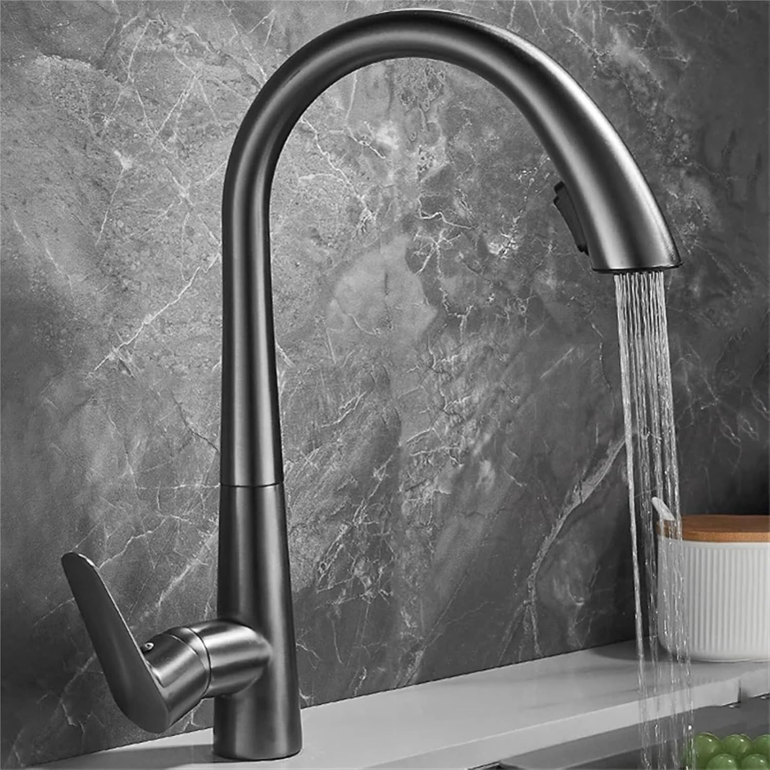 Kitchen Faucet Pull Out Tap Household Sink Washbasin Cold and Hot Water Mixer(Gray)