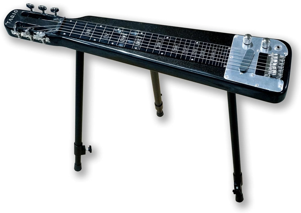 TARIO Lap Steel Guitar 6 String Slotted Head Stock Electric Slide Guitars With Gig bag (Black)