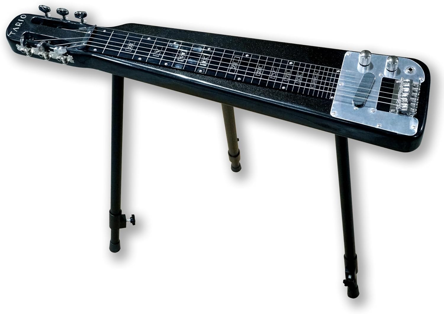 TARIO Lap Steel Guitar 6 String Slotted Head Stock Electric Slide Guitars With Gig bag (Black)