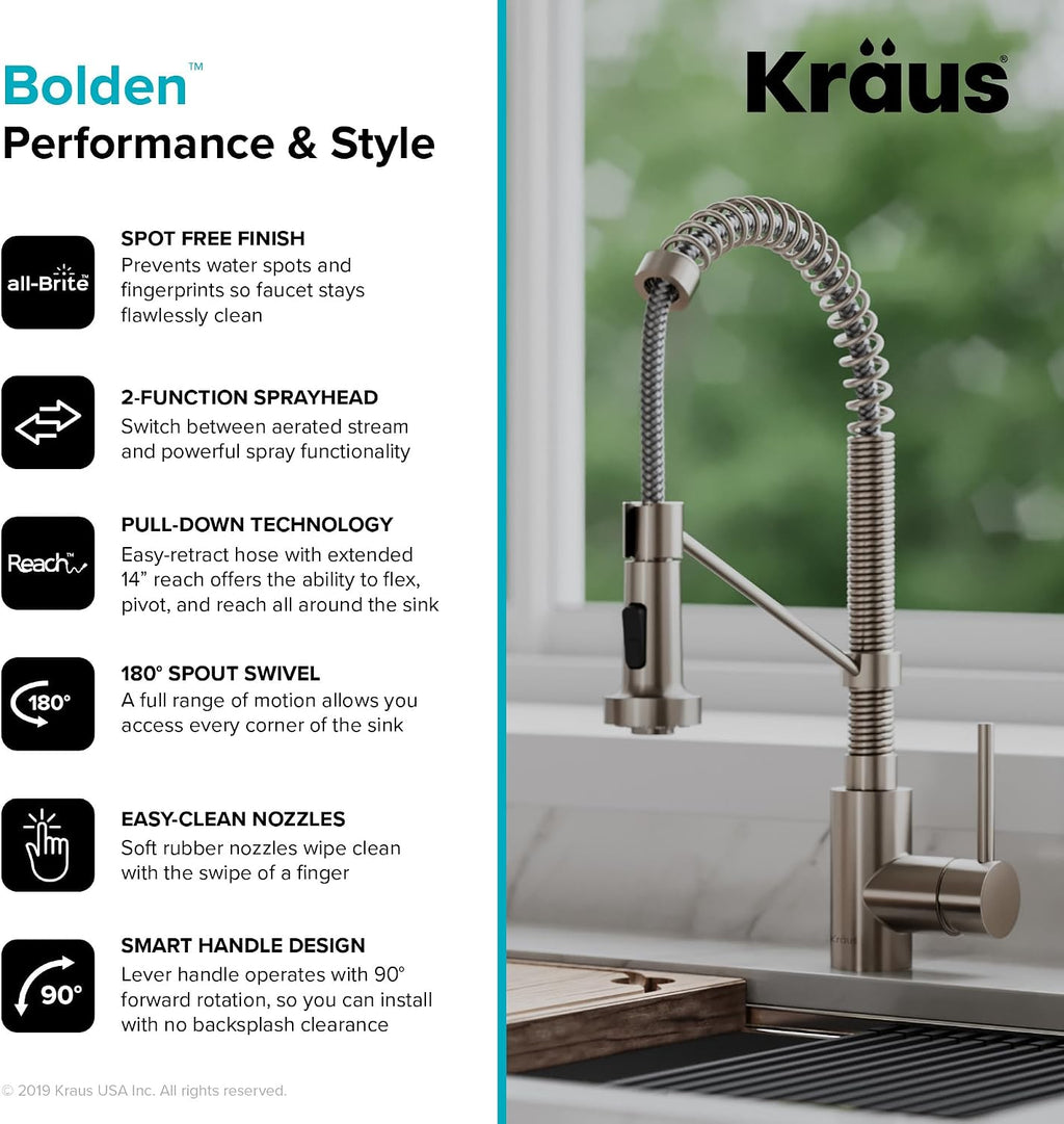 KRAUS Bolden 18-Inch Single Handle Commercial Style Pull-Down Kitchen Faucet with Soap Dispenser in Matte Black, KPF-1610MB-KSD-43MB