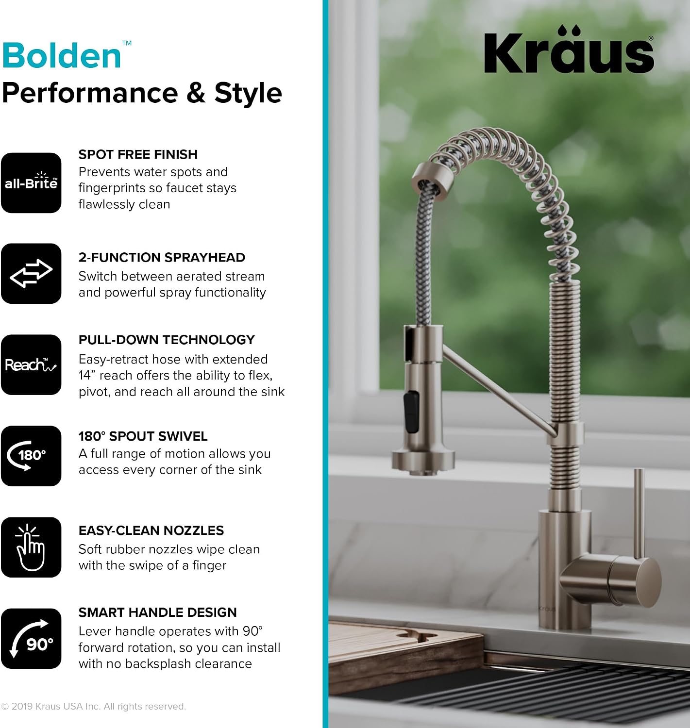 KRAUS Bolden 18-Inch Single Handle Commercial Style Pull-Down Kitchen Faucet with Soap Dispenser in Matte Black, KPF-1610MB-KSD-43MB
