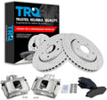 TRQ Performance Front Brake Pad and Rotor Set Ceramic Coated Drilled Slotted Rotors Calipers Compatible with 2009-2013 Dodge Journey
