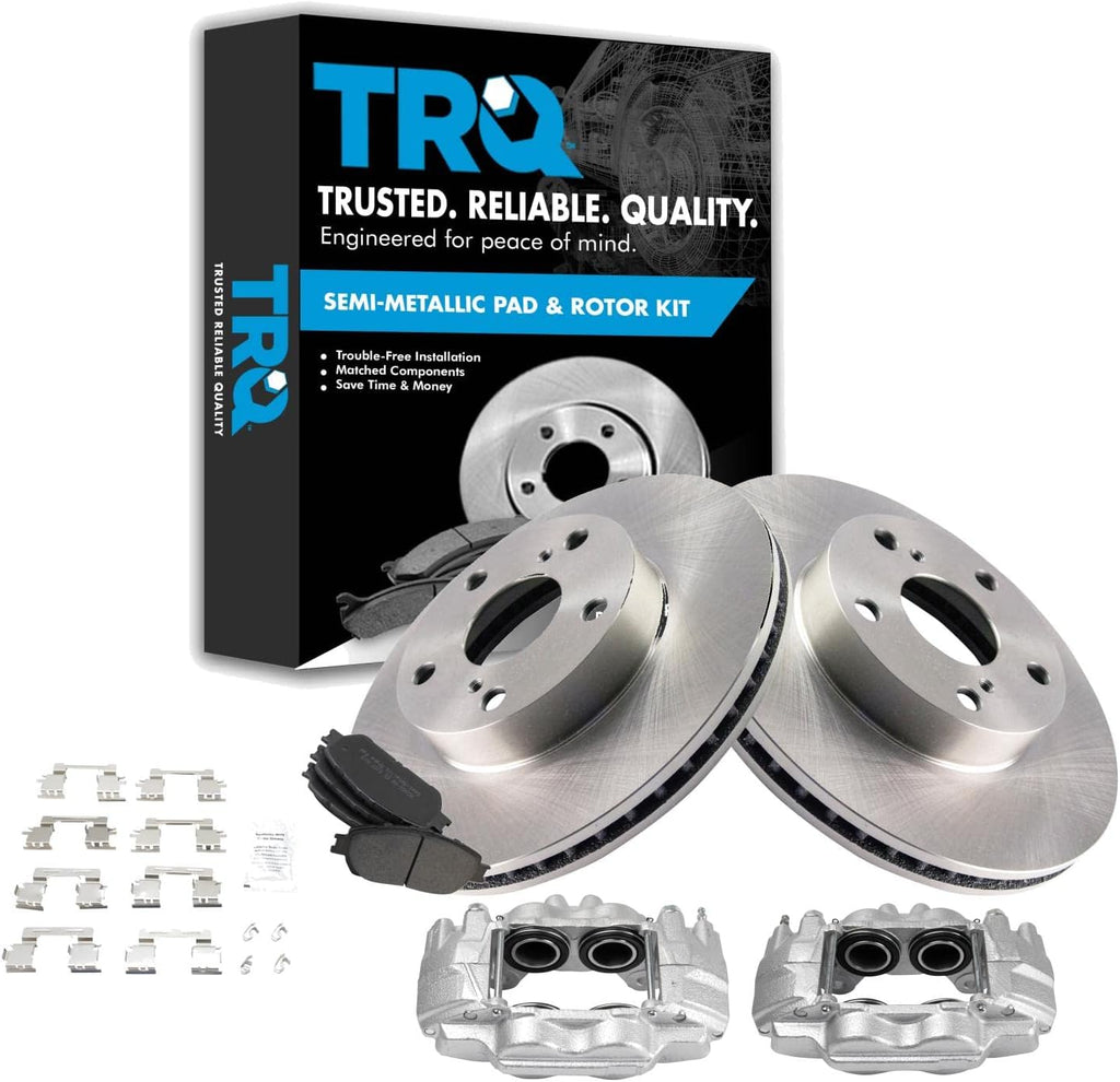 TRQ Front Brake Pad and Rotor Set Semi Metallic Vented Rotors Calipers Compatible with 2005-2015 Toyota Tacoma
