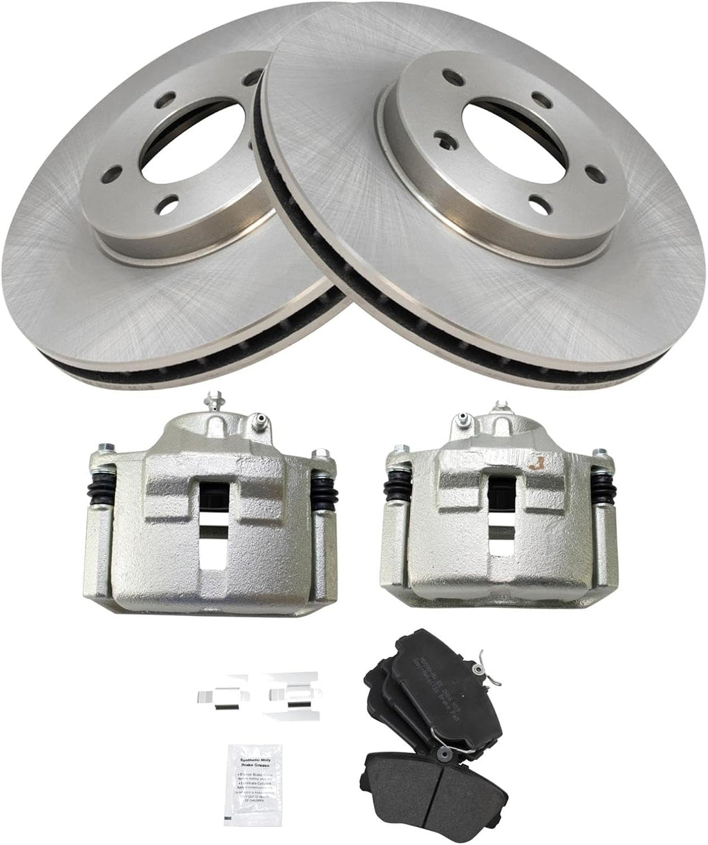TRQ Front Brake Pad and Rotor Set Semi Metallic Rotors Calipers Compatible with 2001-2007 Ford Taurus 2002 Lincoln Continental 2001-2005 Mercury Sable