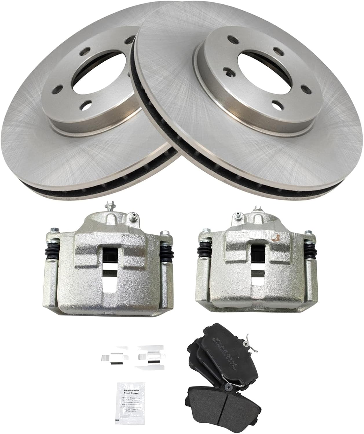 TRQ Front Brake Pad and Rotor Set Semi Metallic Rotors Calipers Compatible with 2001-2007 Ford Taurus 2002 Lincoln Continental 2001-2005 Mercury Sable