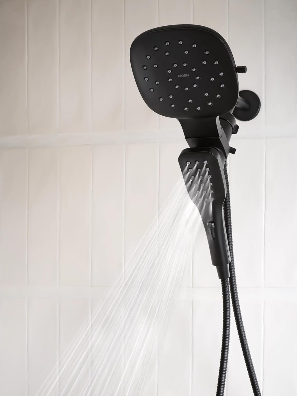 Moen Verso Matte Black Infiniti Dial Square Standard Shower Head With Detachable Hand Shower Combo, 7-Inch Spray Head, 220C4EPBL