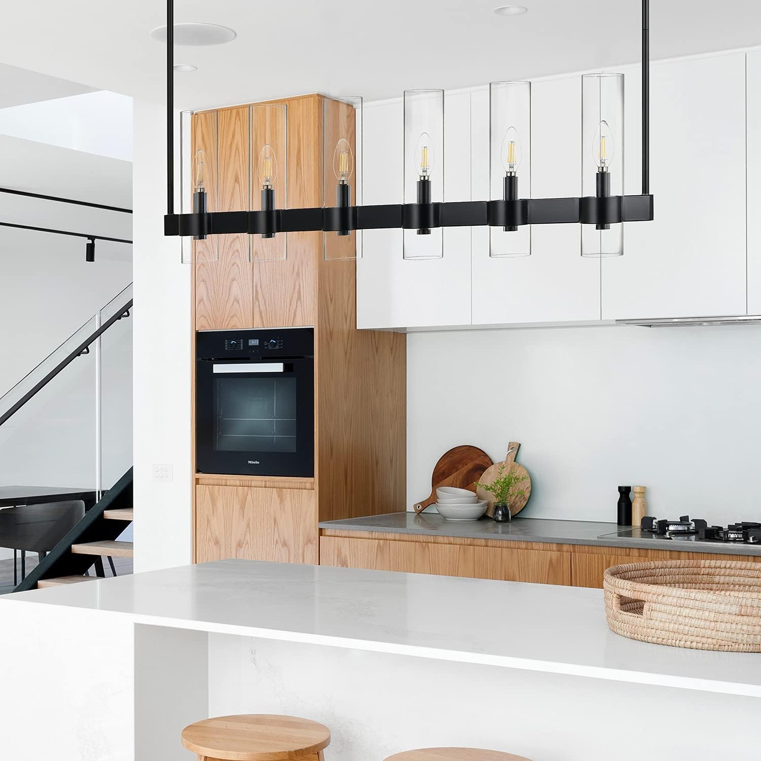 Linea di Liara Teramo Black Kitchen Island Lighting - Modern Farmhouse Rectangle Dining Room Light Fixtures - 42 inch 6 Light Linear Chandelier