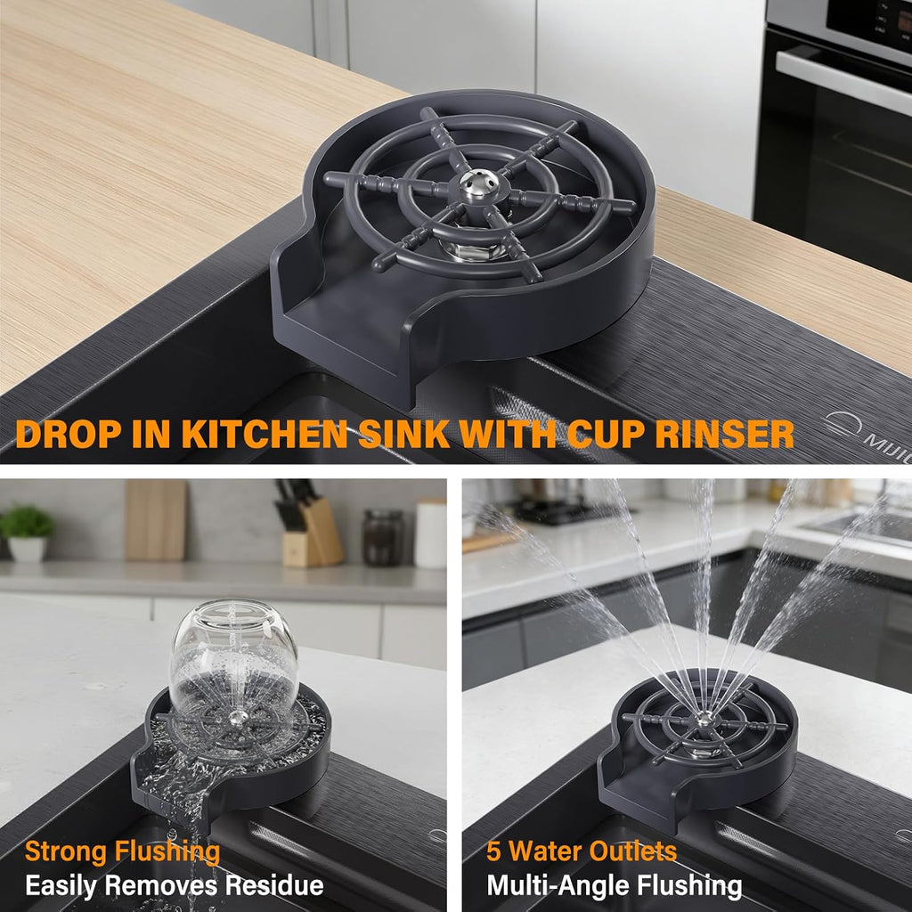 33x17.7' Drop In Kitchen Sink with Faucet, 10' Basin Depth Undermount Kitchen Sinks, Stainless Steel Sink with Cup Washer, Drain Strainer, Cutting Board, Colander, Storage Basket & Roll-up Rack