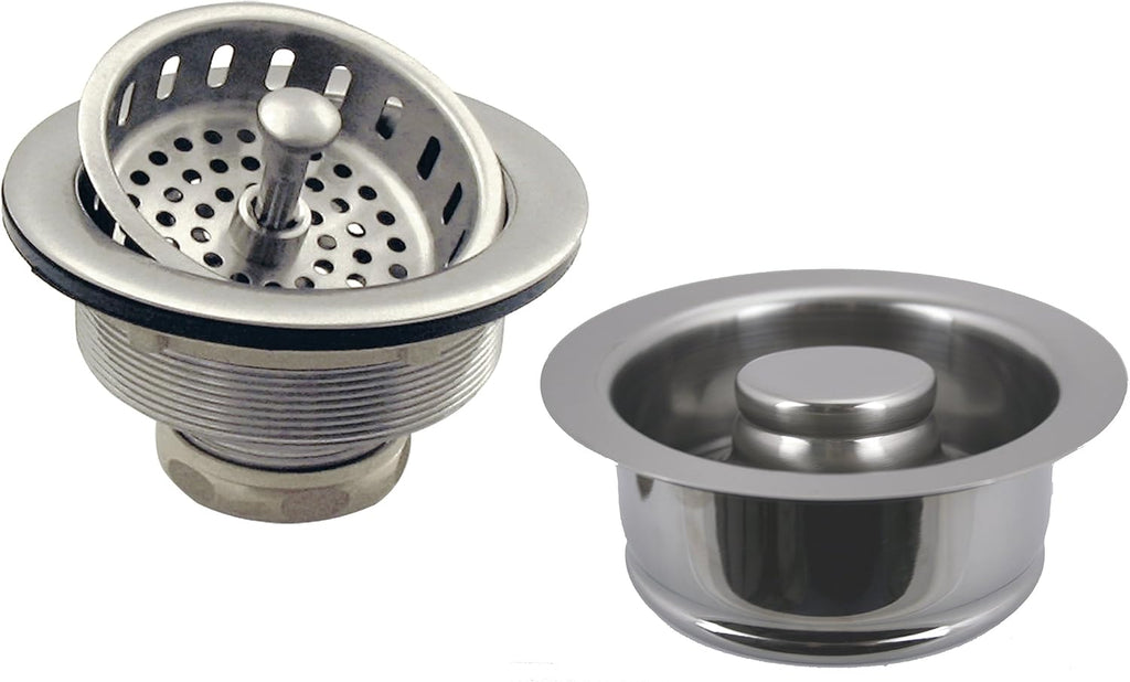 Westbrass S3348B-07 Stainless Steel 50/50 Double Bowl Kitchen Sink Set (Includes: Faucet in Stainless Steel, BADGER 5 Garbage Disposal and Strainer) 33' Stainless Steel