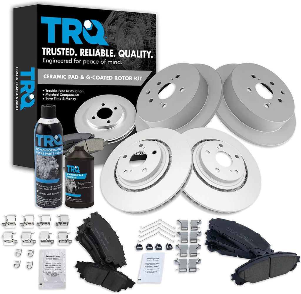 TRQ Front and Rear Brake Pad & Rotor Kit, with Chemical Kit Ceramic Premium G-Coated Compatible with 2010-2015 Lexus RX350 RX450h 2014-2019 Toyota Highlander 2011-2020 Sienna