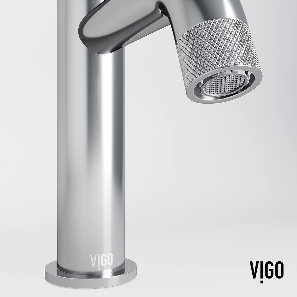 VIGO Apollo Single-Handle Single-Hole Mount Bathroom Sink Faucet, 8-Inch, Chrome, Modern Design, Solid Brass, 1.2 GPM WaterSense & Ceramic Disc Valve, Corrosion-Resistant
