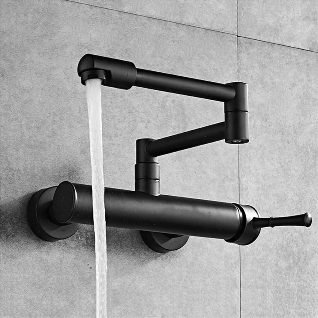 Brass Wall Mounted Dual Hole Kitchen Sink Foldable Mixer Tap Rotating Cold Hot Water Faucets(Black)