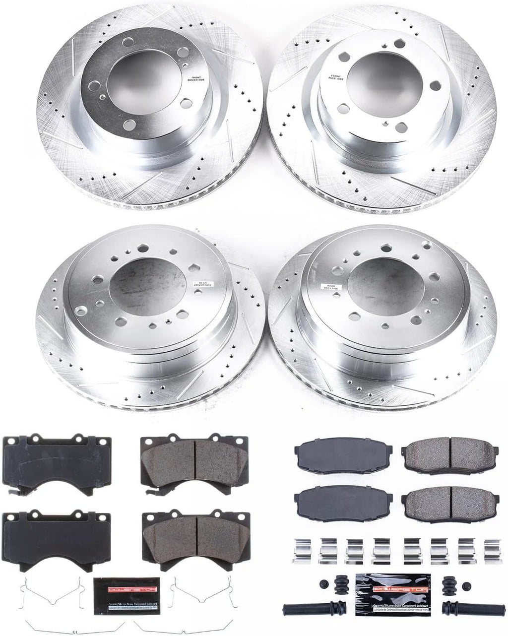 PowerStop Front and Rear Brake Kit for Lexus LX570 2016-21 |Toyota Land Cruiser 2016-21 |Sequoia 2008-22 - Drilled and Slotted Disc Rotors with Carbon-Fiber Ceramic Brake Pads Replacement, K2813
