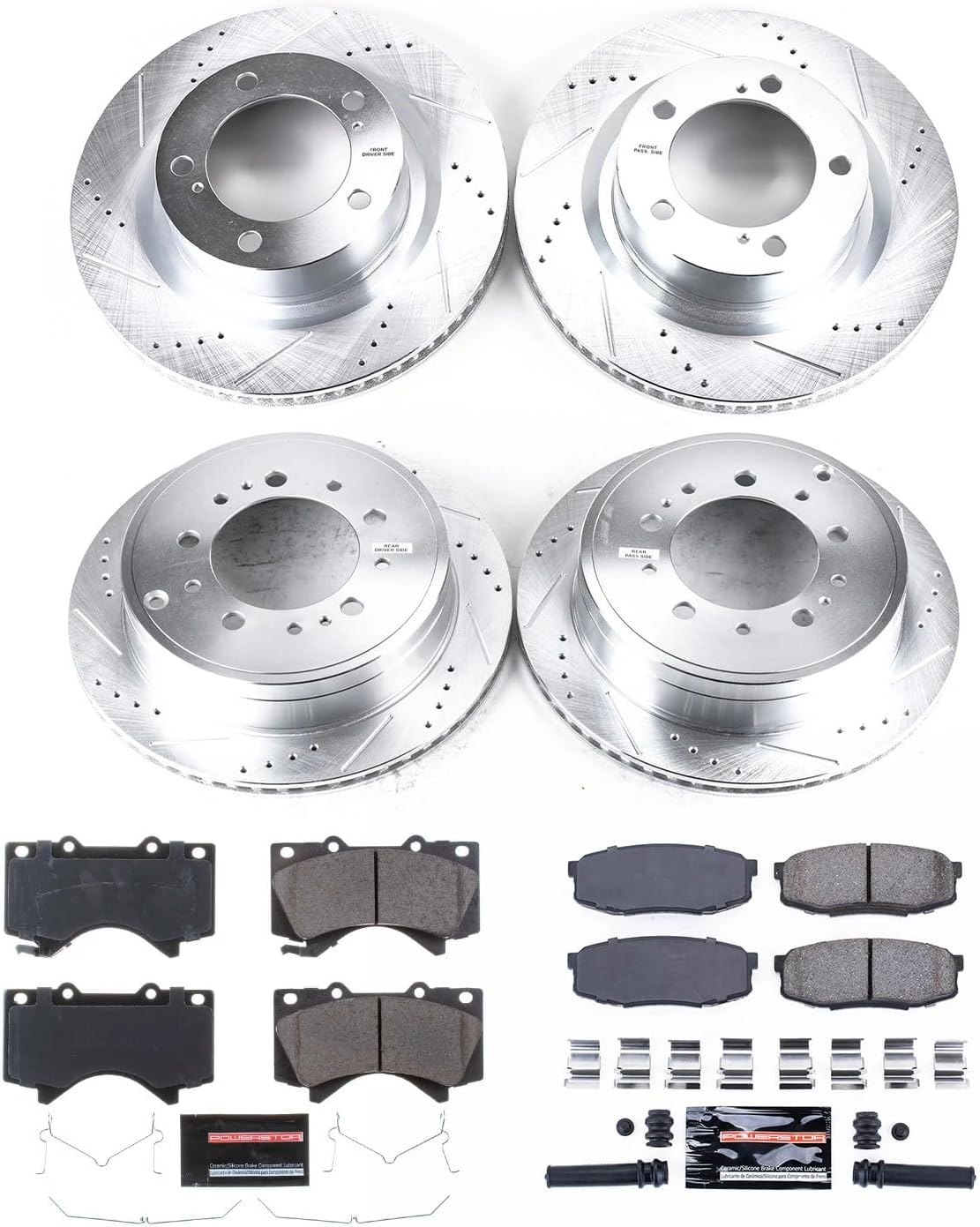 PowerStop Front and Rear Brake Kit for Lexus LX570 2016-21 |Toyota Land Cruiser 2016-21 |Sequoia 2008-22 - Drilled and Slotted Disc Rotors with Carbon-Fiber Ceramic Brake Pads Replacement, K2813