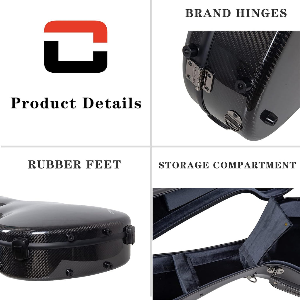 Crossrock Air Carbon 4/4 Classical Guitar Flight Case – 3K Twill Weave Carbon Fiber in Obsidian Black® – TSA Lock & Ergonomic System – Lab-Tested Impact Resistance