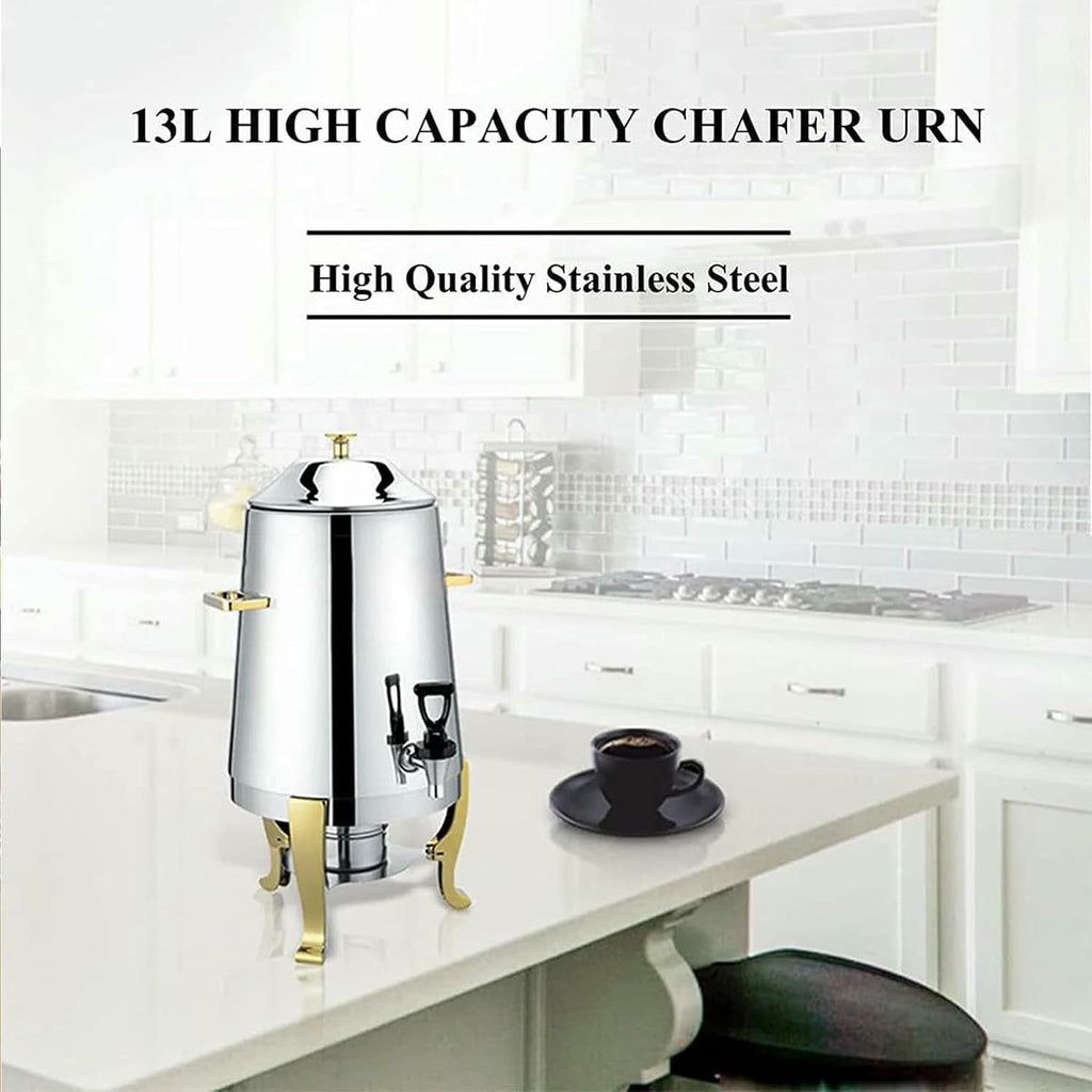 Commercial Coffee Chafer Urn with Chrome Accents Party Stainless Steel Coffee Urn with Faucet for Coffee Mulled Wine Kettle Juice Bucket Tea Dispenser/Gold