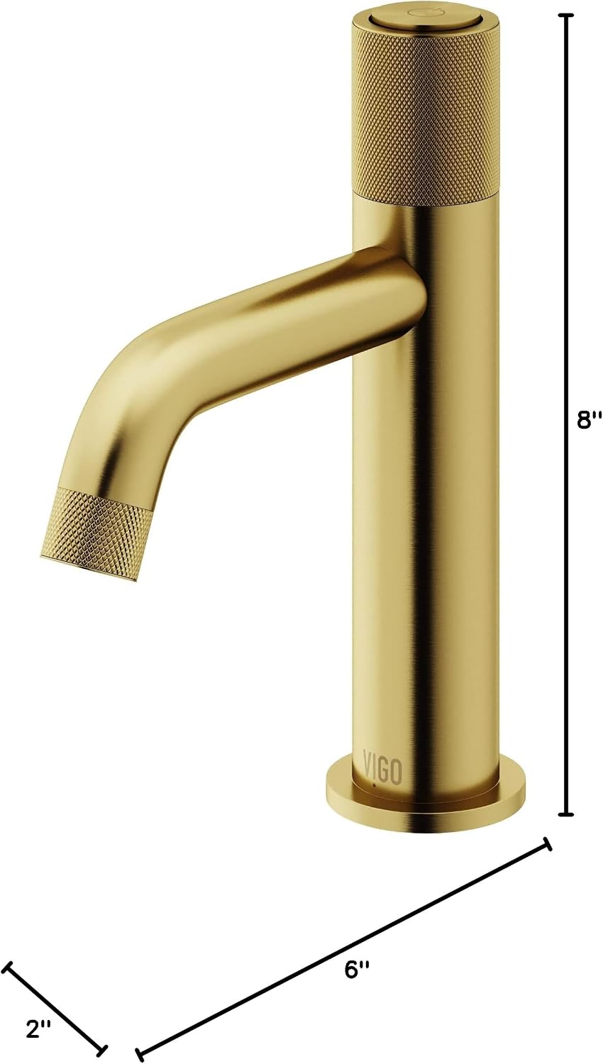 VIGO Apollo Single-Handle Single-Hole Mount Bathroom Sink Faucet, 8-Inch, Matte Brushed Gold, Modern Design, Solid Brass, 1.2 GPM WaterSense & Ceramic Disc Valve, Corrosion-Resistant