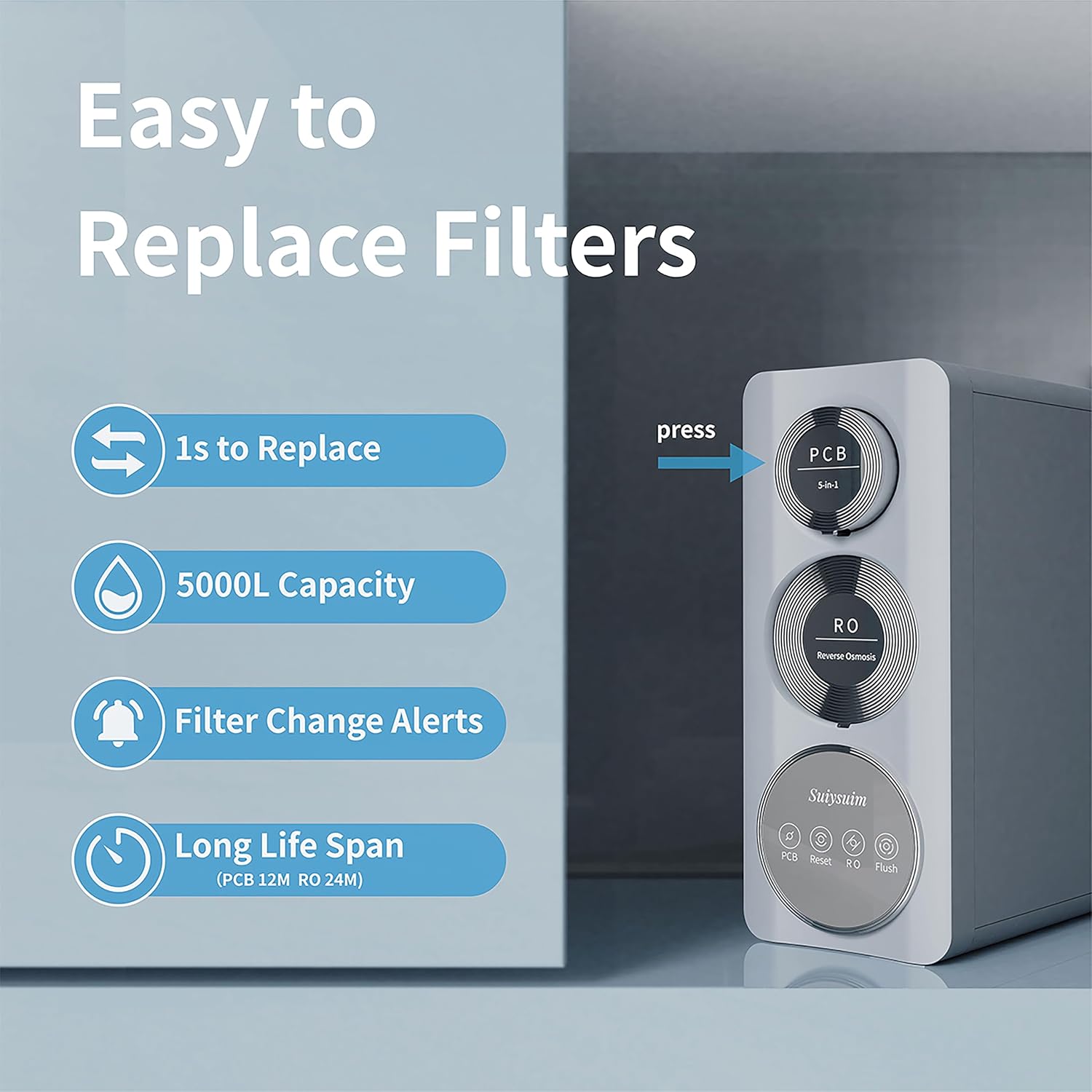 Suiysuim 800 GPD Tankless Reverse Osmosis System, 6-Stage Under Sink RO Water Filtration System, NSF/ANSI 58&42&61 Certified, Dual Outlet for RO and Microbubble Water, 2:1 Pure to Drain, N2-S