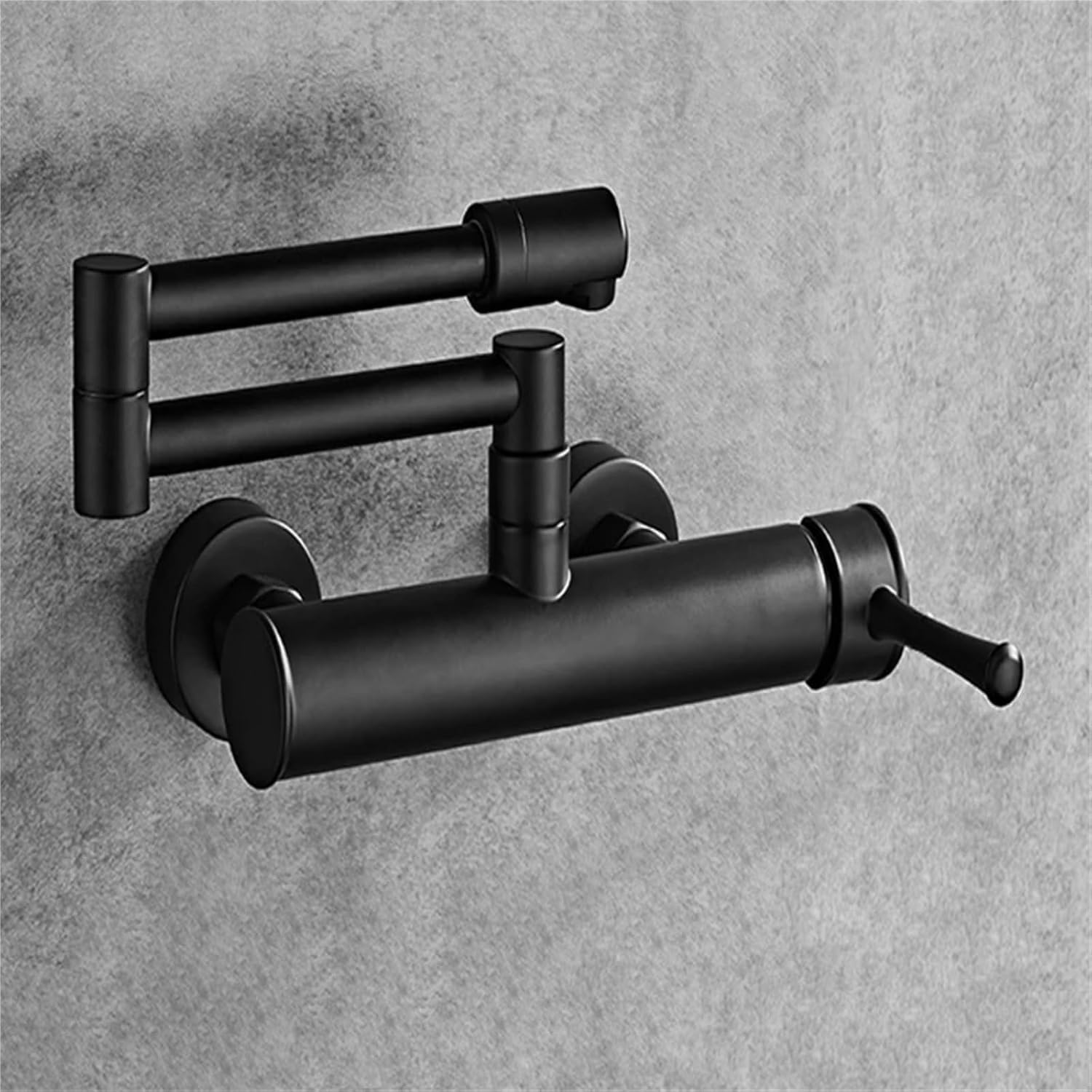 Brass Wall Mounted Dual Hole Kitchen Sink Foldable Mixer Tap Rotating Cold Hot Water Faucets(Black)