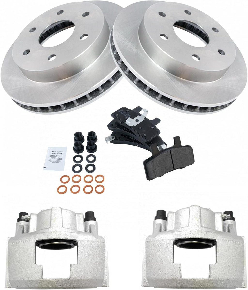 TRQ Front Brake Pad and Rotor Set Semi Metallic Vented Rotors Calipers Compatible with 1988-2000 Chevrolet K1500 K2500 Tahoe Suburban Blazer GMC K1500 K2500 Yukon Suburban 1999-2000 Cadillac Escalade