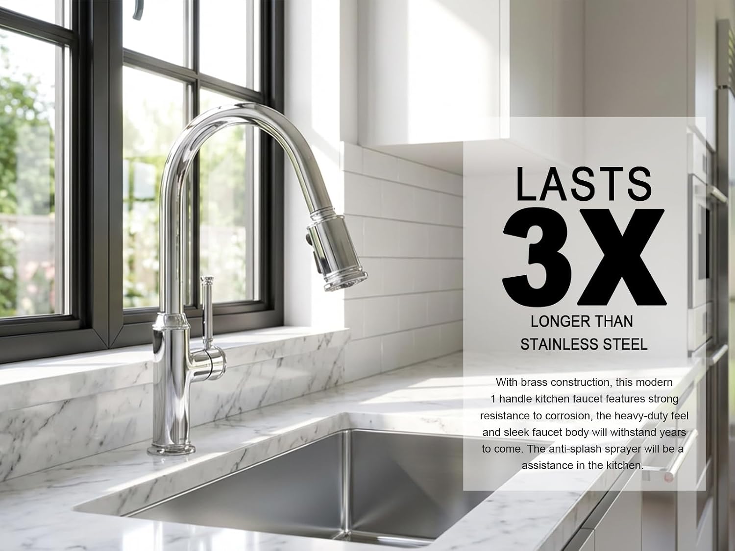 Lava Odoro Chrome Kitchen Faucet with Pull Down Sprayer, Single Hole Kitchen Sink Faucet, Single Handle Kitchen Faucet with 2-Function Sprayer, Deck Plate Included, 1.8 GPM, KF421-C