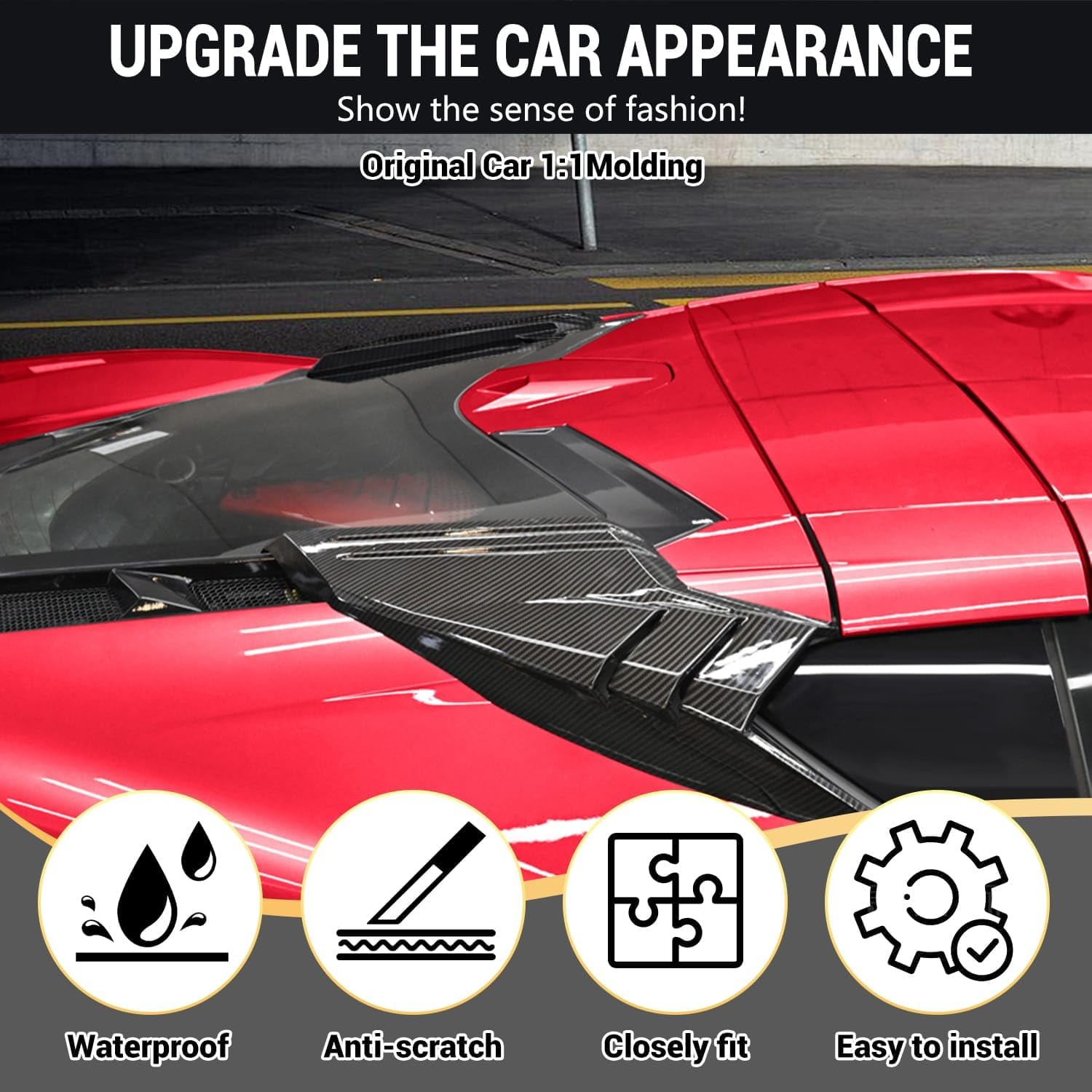 2Pcs Rear Quarter Intake Ports,Carbon Fiber Pattern Rear Hatch D-Pillar Window Louver Trim Panels Air‑Vent Garnish Covers for Corvette C8 Stingray Z51 2020+,for C8 Z06 2023+/E-Ray 2024+
