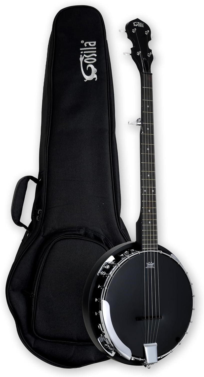 5 String Full Size Acoustic Electric Banjo Solid Back Remo Ebony Black Top Sapele Body Material Sapele Back Material Type Okoume Neck Material Type