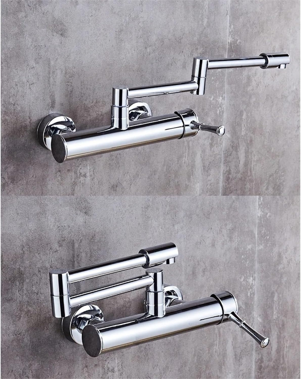 Brass Wall Mounted Dual Hole Kitchen Sink Foldable Mixer Tap Rotating Cold Hot Water Faucets(Chrome)