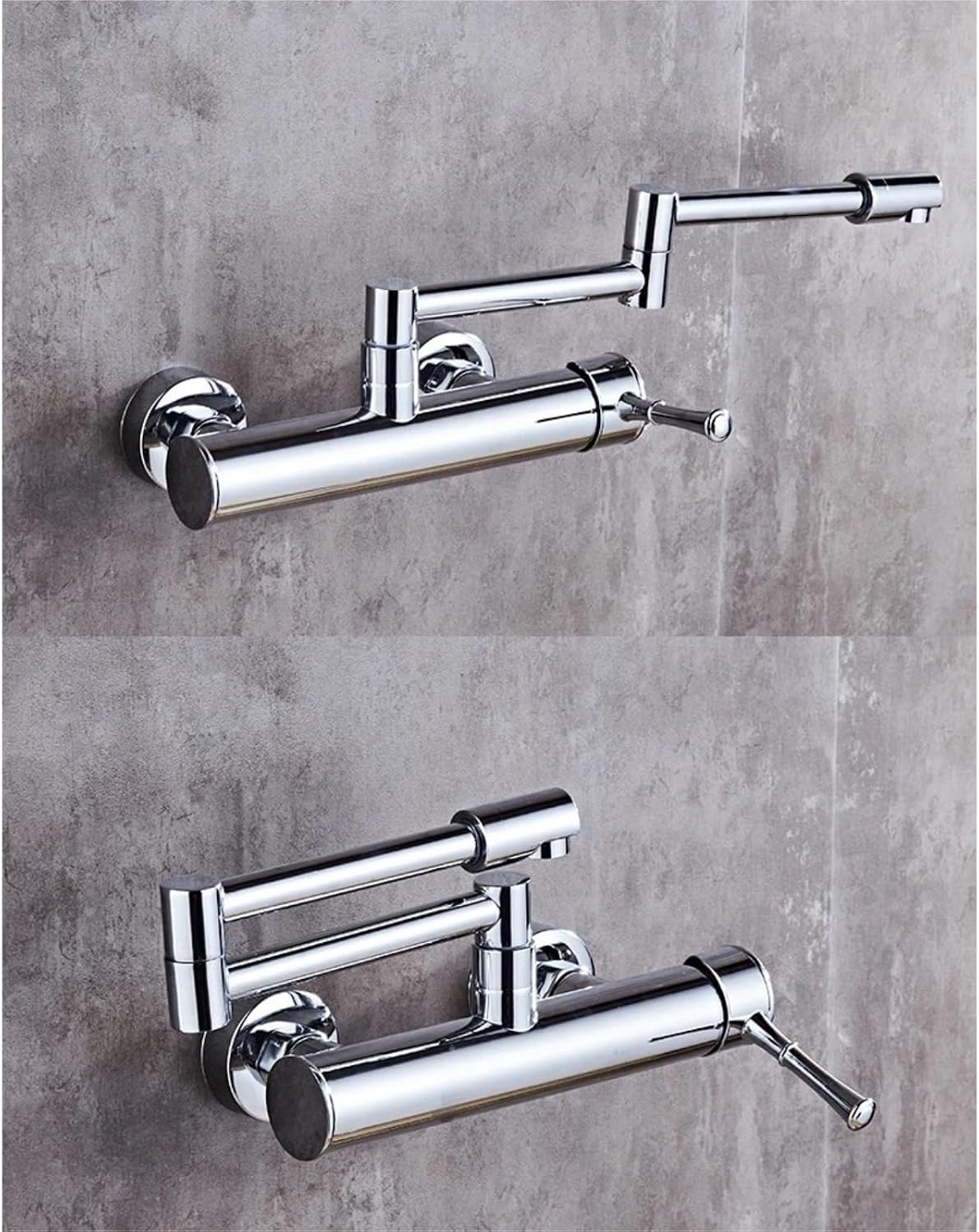 Brass Wall Mounted Dual Hole Kitchen Sink Foldable Mixer Tap Rotating Cold Hot Water Faucets(Chrome)