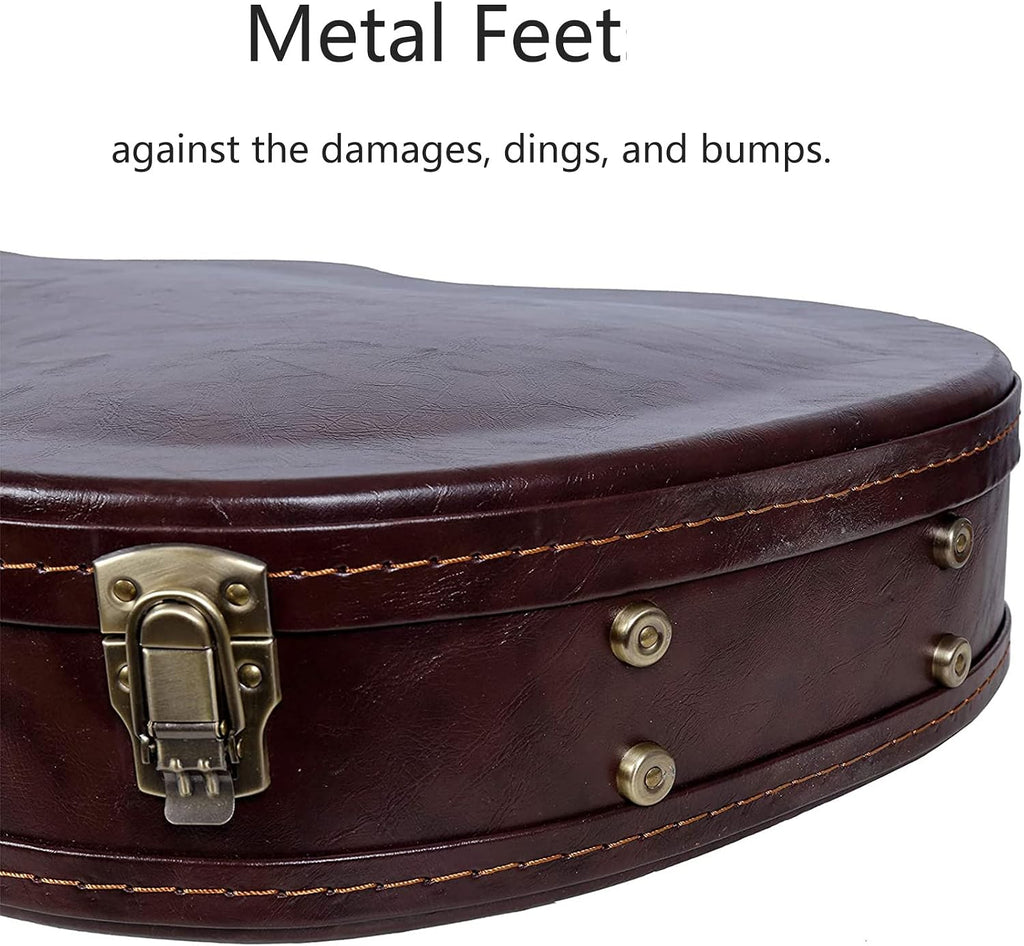 Crossrock Wooden Guitar Case fits 12-Frets 000/OM Acoustic Guitars - Stainless Steel Latches, Sponge Lining, Metal Feet, Storage Space - Vintage Brown (CRW620-00012BR)