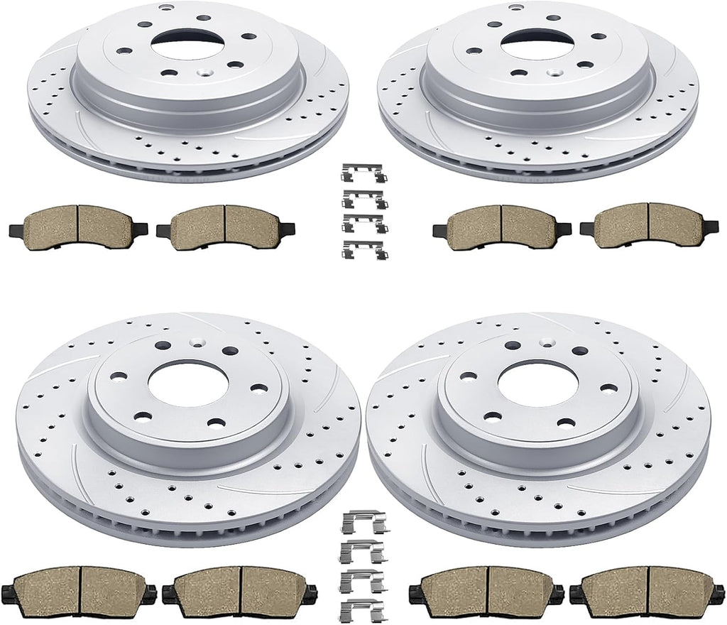 Acinoparts Front(12.80') and Rear(13.03') Brake Kit for Chevy Traverse Buick Enclave GMC Acadia Limited Saturn Outlook Drilled & Slotted Disc Brake Rotors Ceramic Brakes Pads