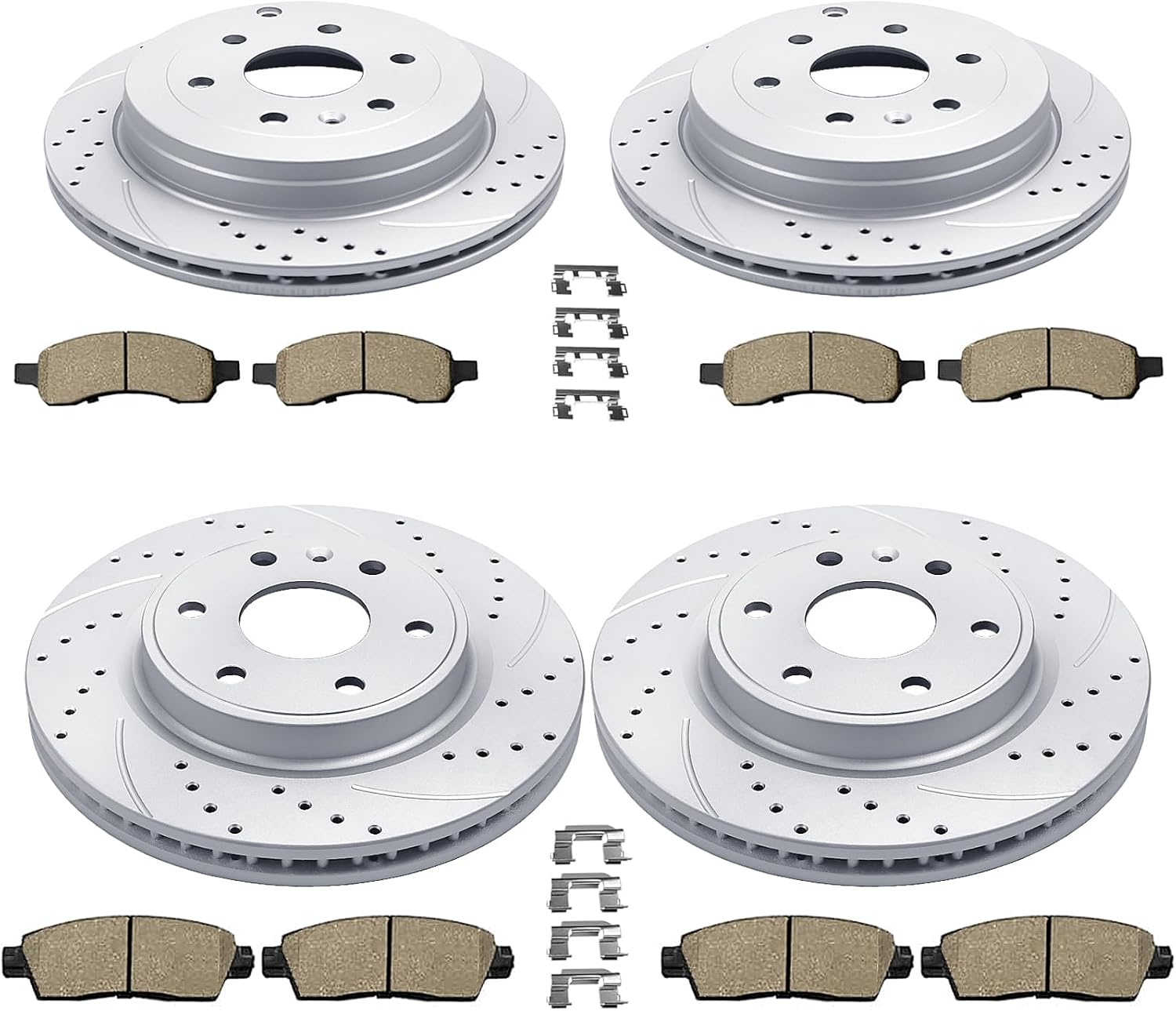 Acinoparts Front(12.80') and Rear(13.03') Brake Kit for Chevy Traverse Buick Enclave GMC Acadia Limited Saturn Outlook Drilled & Slotted Disc Brake Rotors Ceramic Brakes Pads