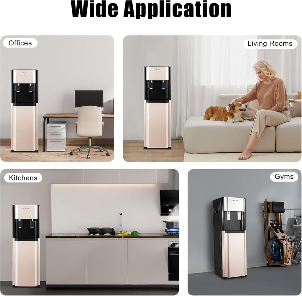 Bottom Loading Water Dispenser for 5 Gallon Bottles, Freestanding Water Cooler Hot & Cold, Stainless Steel Water Dispenser for Home & Office, Gold