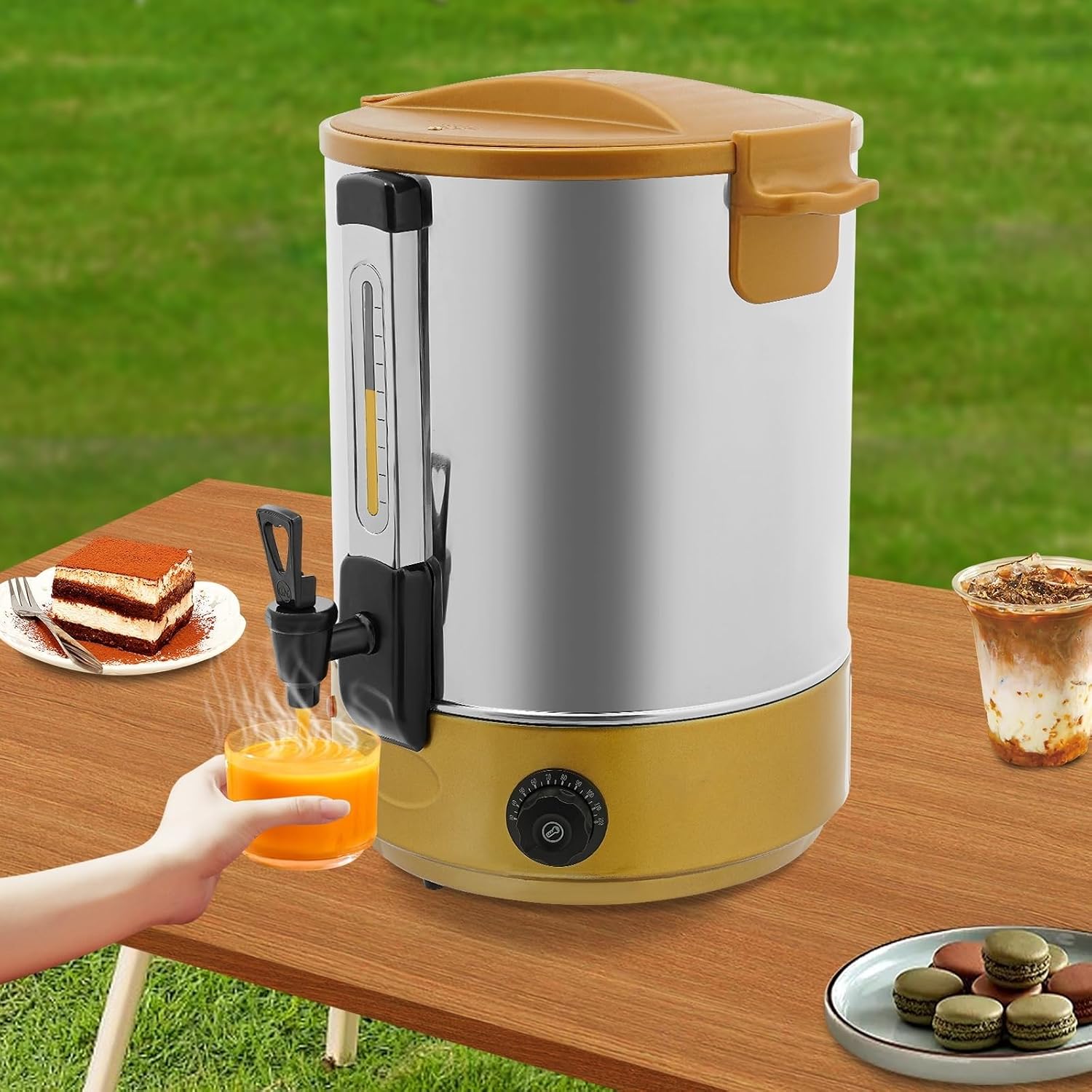 Commercial Coffee Urn, 2800W Stainless Steel Hot Beverage Dispenser with Faucet, Adjustable Temperature 86-230°F, Electric Hot Water Urn for Coffee Tea(Yellow)