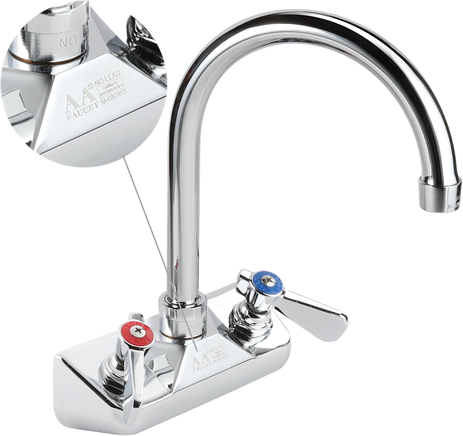 AA-401G Commercial Wall Mount Faucet Base with Heavy Duty 8-1/4' Gooseneck Spout